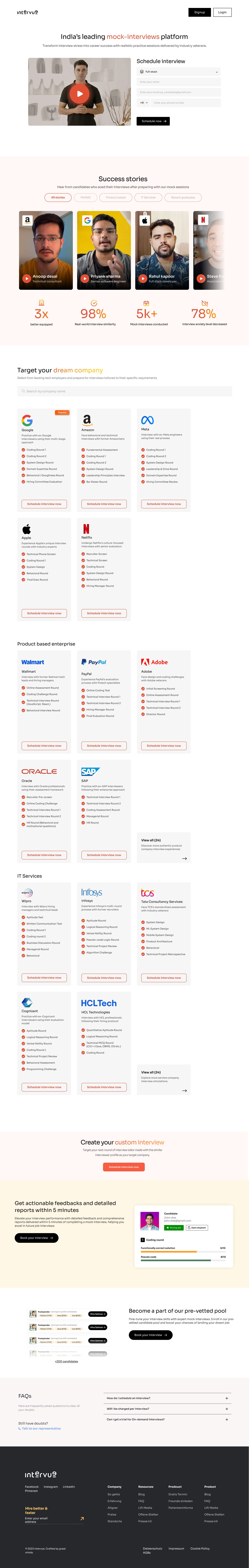 Original mock interviews page before the redesign