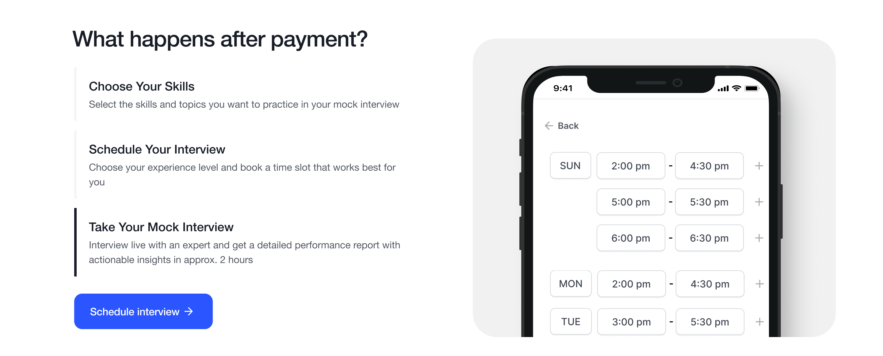 What happens after payment section